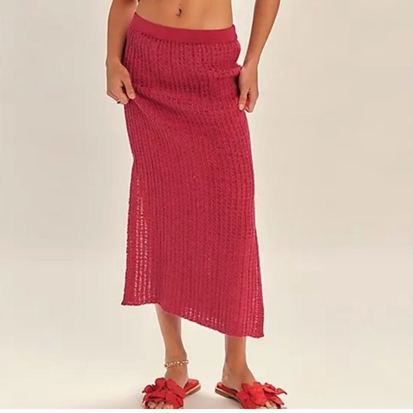 Free People Fp Beach Havana Pink Sweater Mesh Open Weave Skirt Size L Brand New